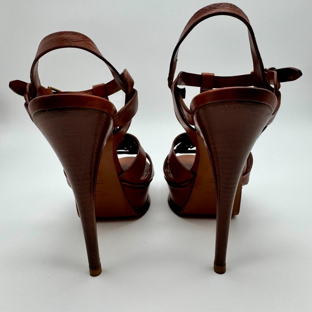 Saint Laurent YSL Tribute Brown Leather Platform Sandals Size 37 US 7 - Picture 4 of 8